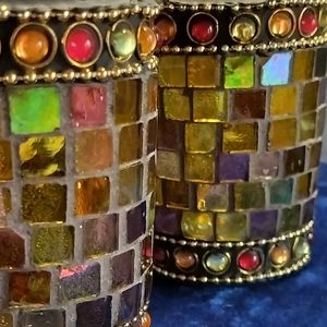 Enchanting iridescent glass mosaic votive (set of 2)